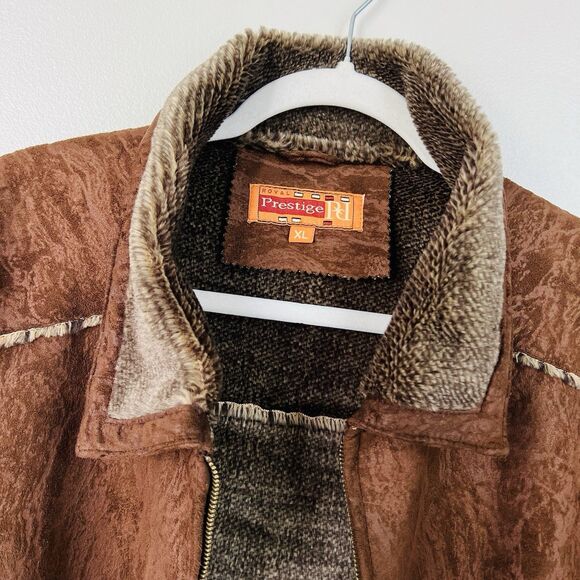 Other - Prestige Brown Vegan Suede Sherpa Lined Fur Collar UltraSoft Jacket Coat Mens XL